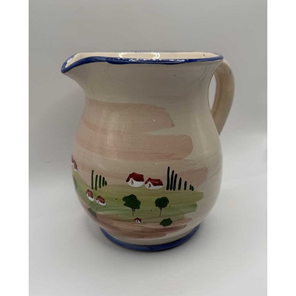 Vintage Italian Ceramic Pitcher Lamas Italy Hand Painted Farmhouse Jug